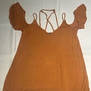 Off the shoulder Carmel colored top